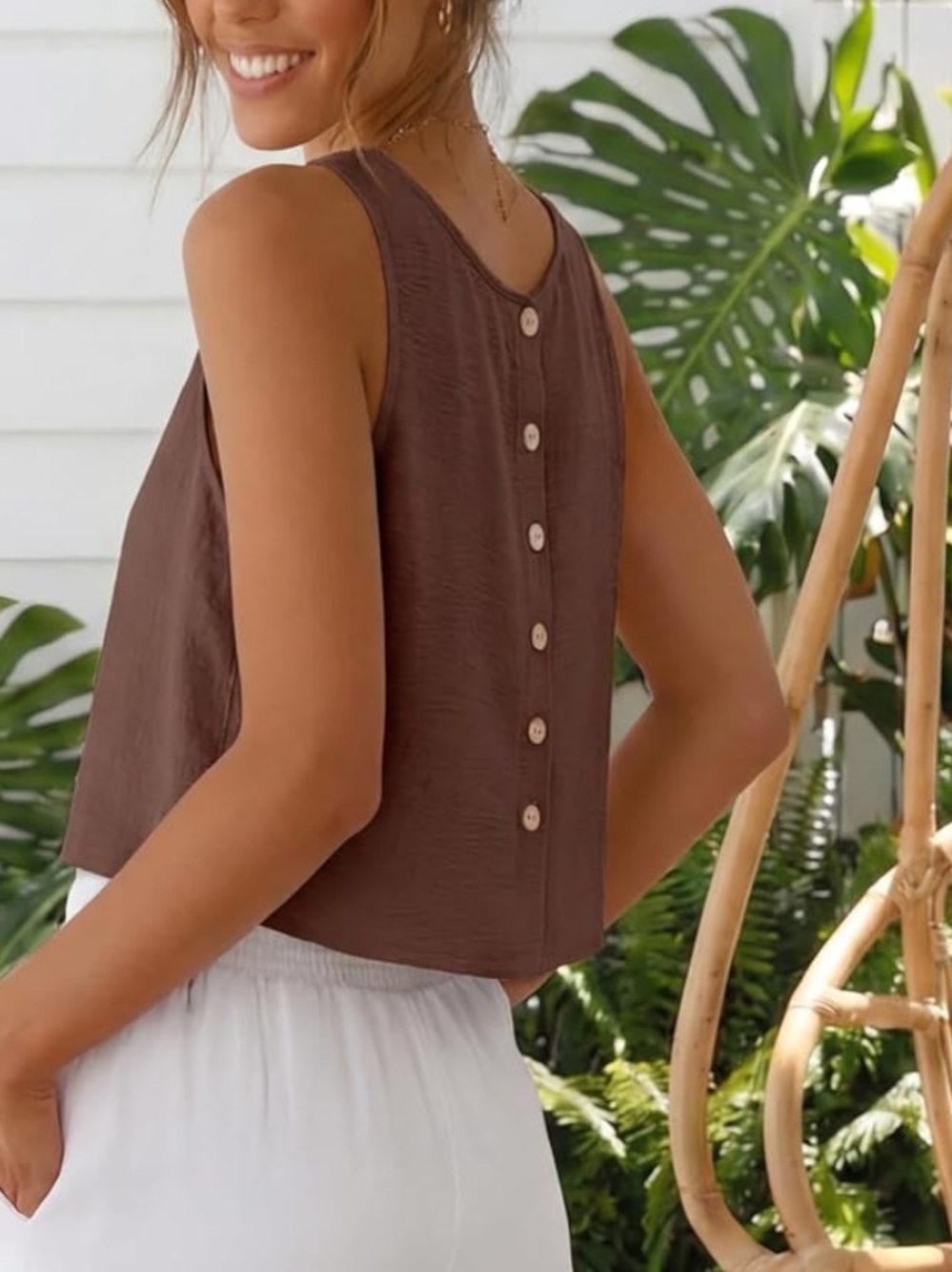 Bohemian Button-Back Crop Top in Chocolate Brown